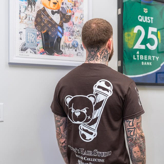 Brown Tee,earth-tone body with ink bear mark