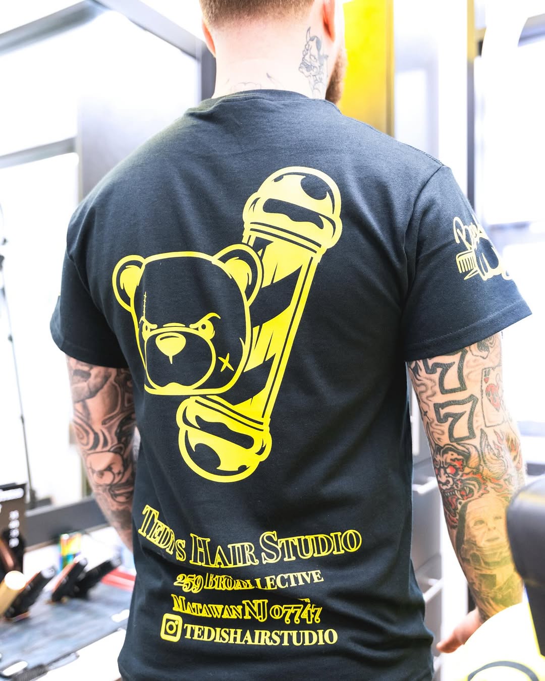 Yellow/Black Tee,yellow body with ink bear mark